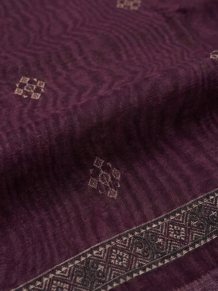 Wine Embroidered Chanderi Unstitched Suit &amp; Pant With Chanderi Dupatta