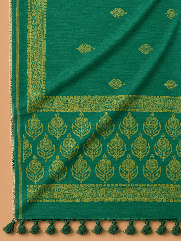 Green Embroidery Chanderi Unstitched Dress Material
