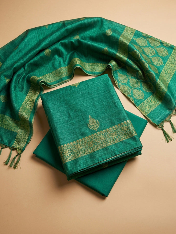 Green Embroidery Chanderi Unstitched Dress Material