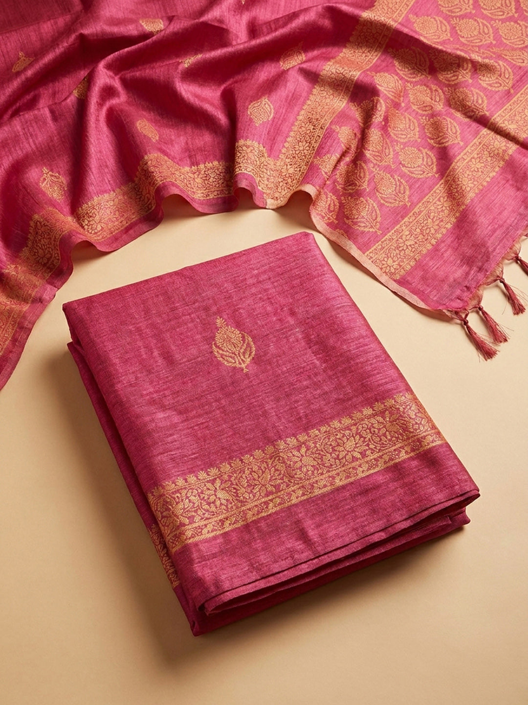 Hot Pink Embroidery Chanderi Unstitched Dress Material