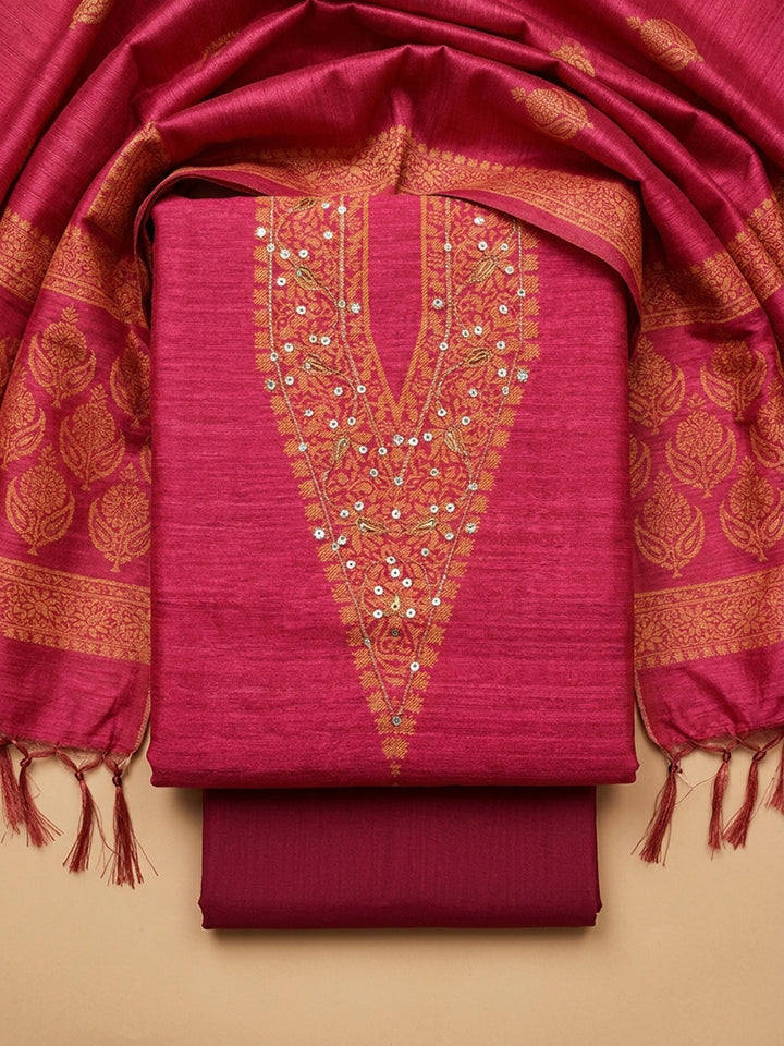 Rani Embroidery Chanderi Unstitched Dress Material
