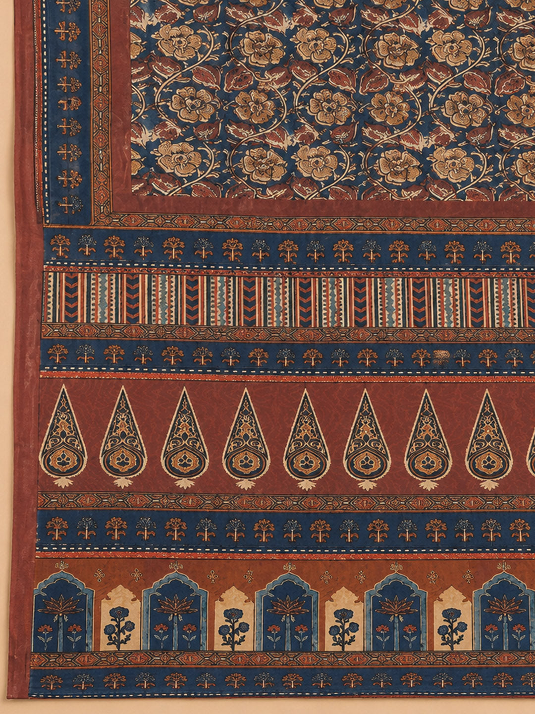 Blue Embroidered Chanderi Unstitched Suit &amp; Pant With Chanderi Dupatta