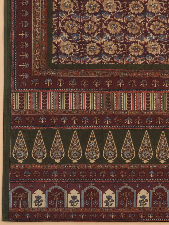 Maroon Embroidered Chanderi Unstitched Suit &amp; Pant With Chanderi Dupatta