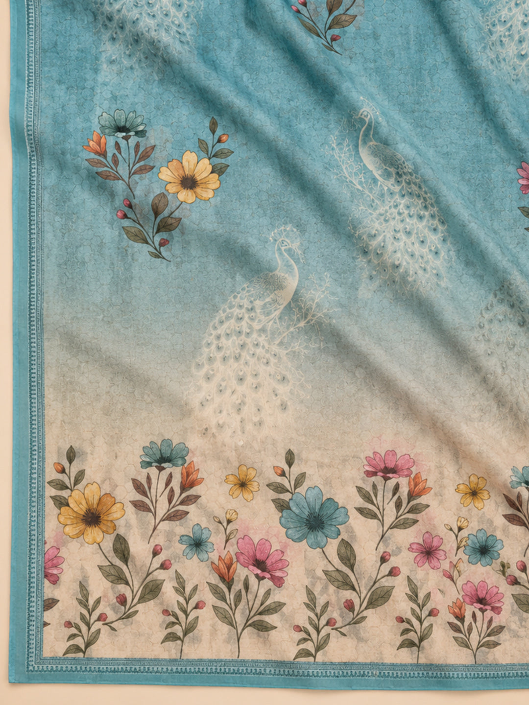 Firozee Printed Chanderi Unstitched Suit &amp; Pant With Chanderi Dupatta