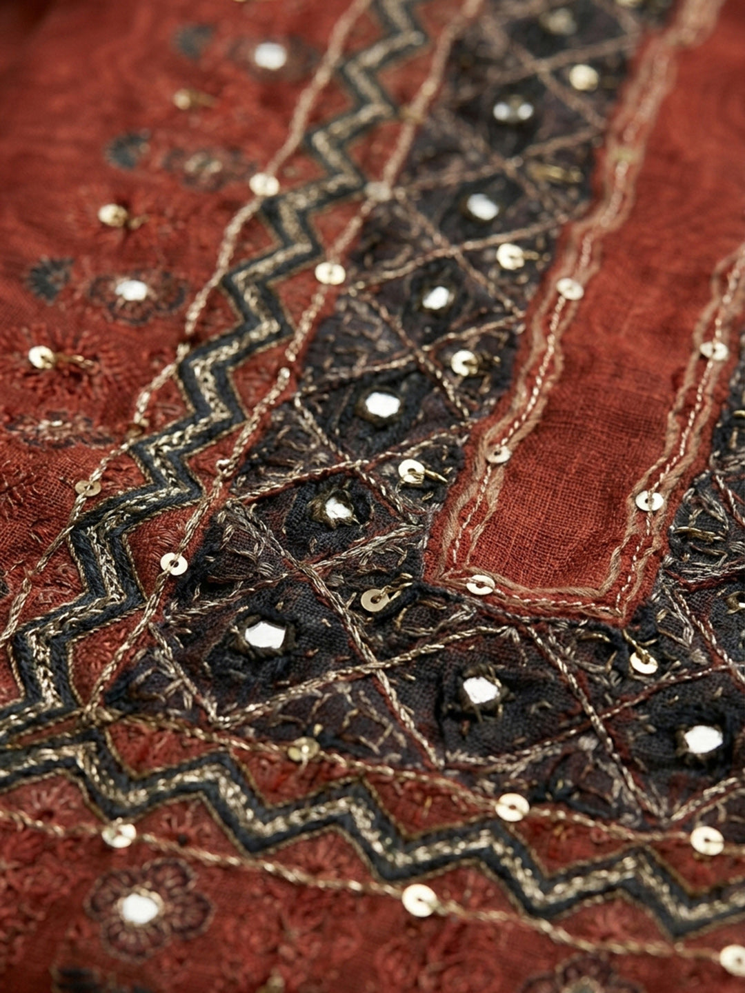 Maroon Printed Chanderi Unstitched Dress Material