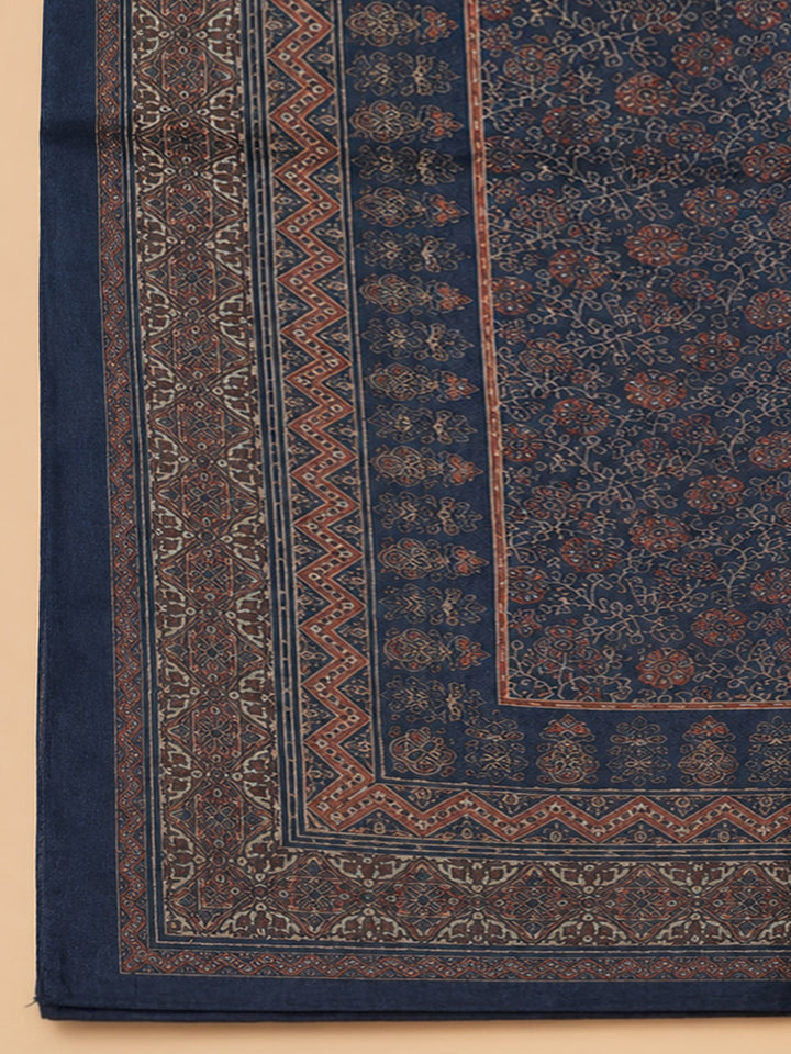 Navy Blue Printed Chanderi Unstitched Dress Material