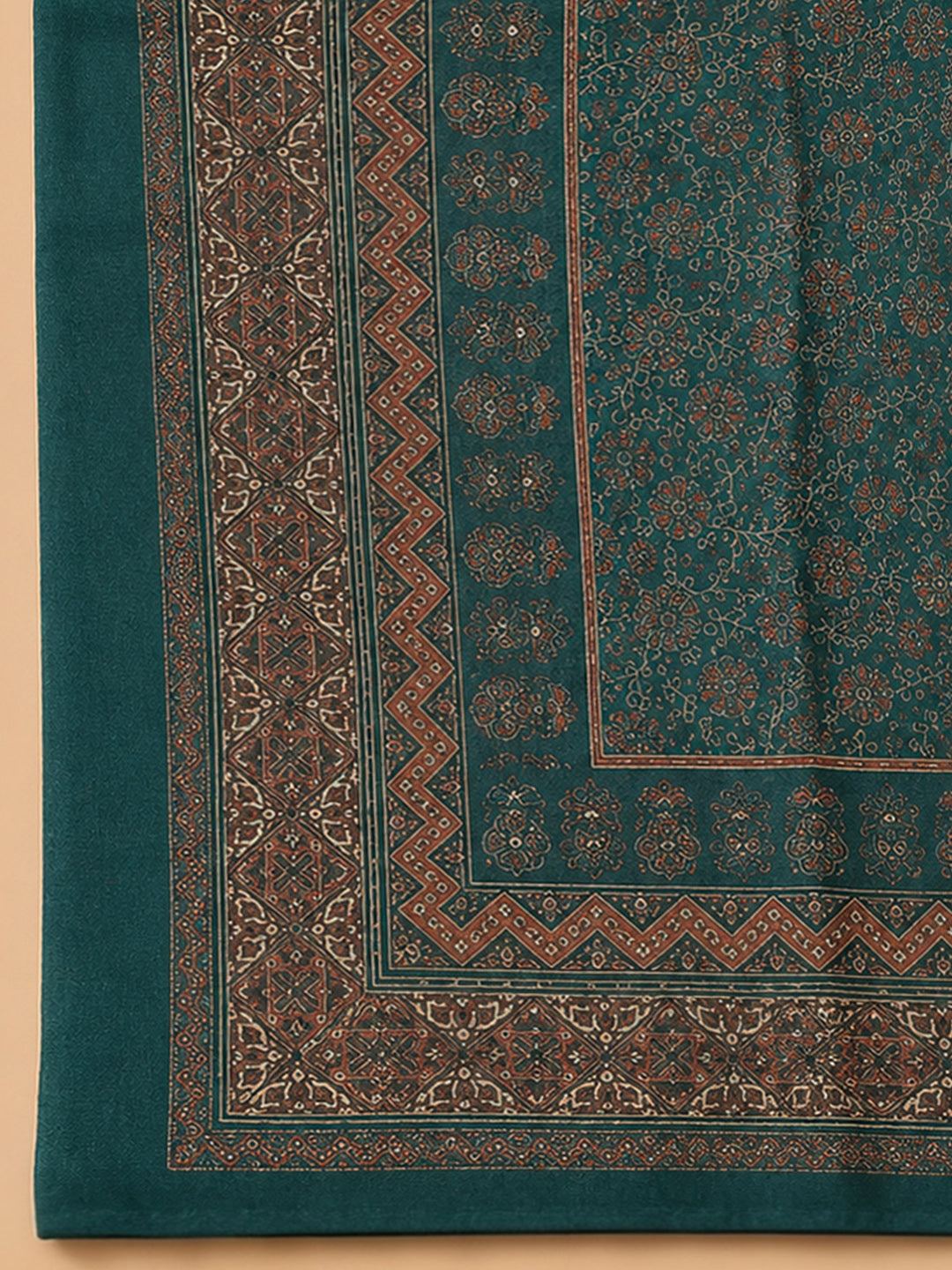 Rama Green Printed Chanderi Unstitched Dress Material