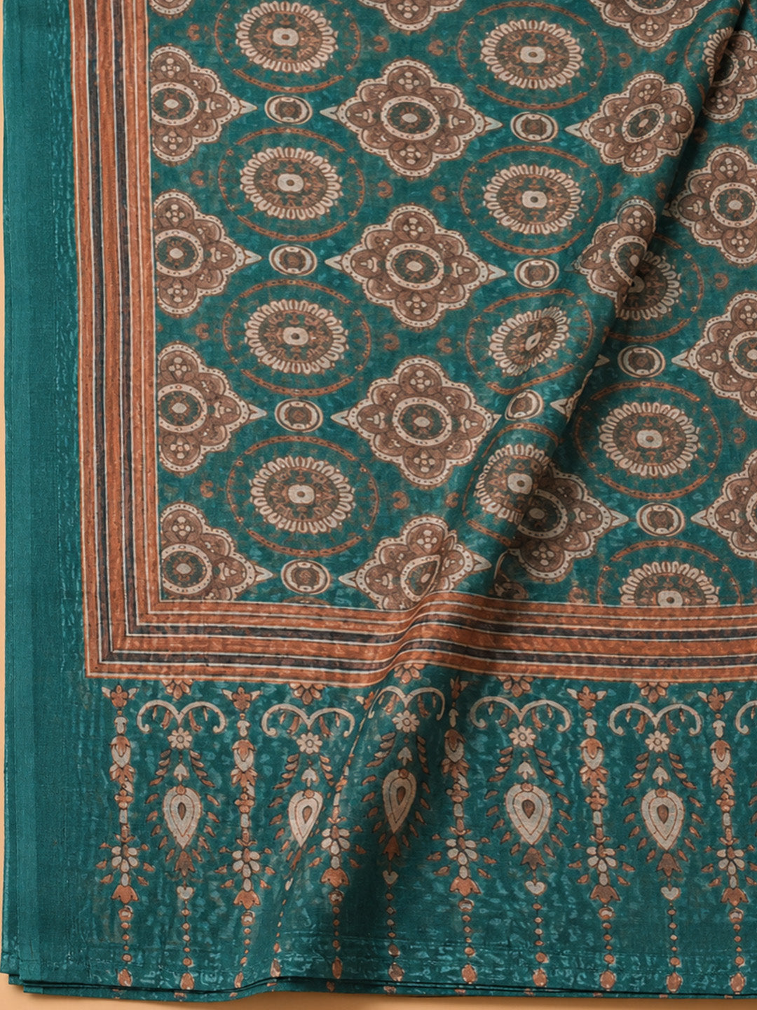 Rama Green Printed Chanderi Unstitched Dress Material