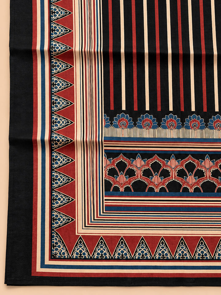 Black Printed Chanderi Unstitched Suit &amp; Pant With Chanderi Dupatta