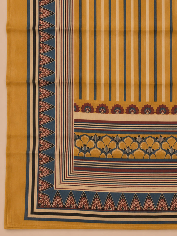 Mustard Printed Chanderi Unstitched Suit &amp; Pant With Chanderi Dupatta