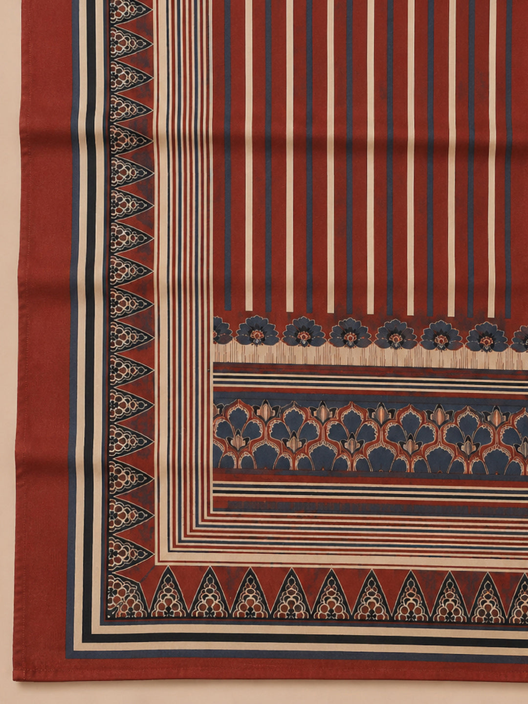 Red Printed Chanderi Unstitched Suit &amp; Pant With Chanderi Dupatta