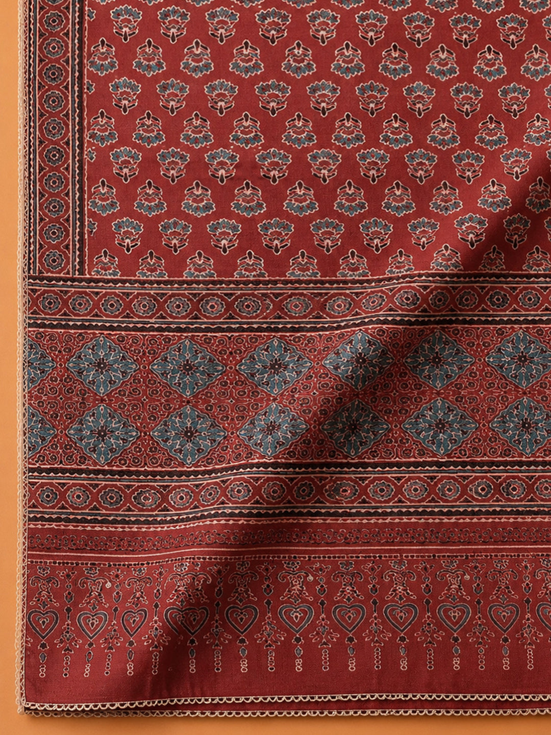 Maroon Printed Chanderi Unstitched Dress Material