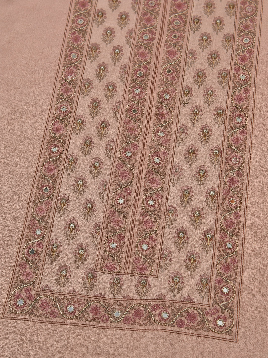 Peach Printed Cotton Blend Unstitched Suit &amp; Pant With Cotton Dupatta