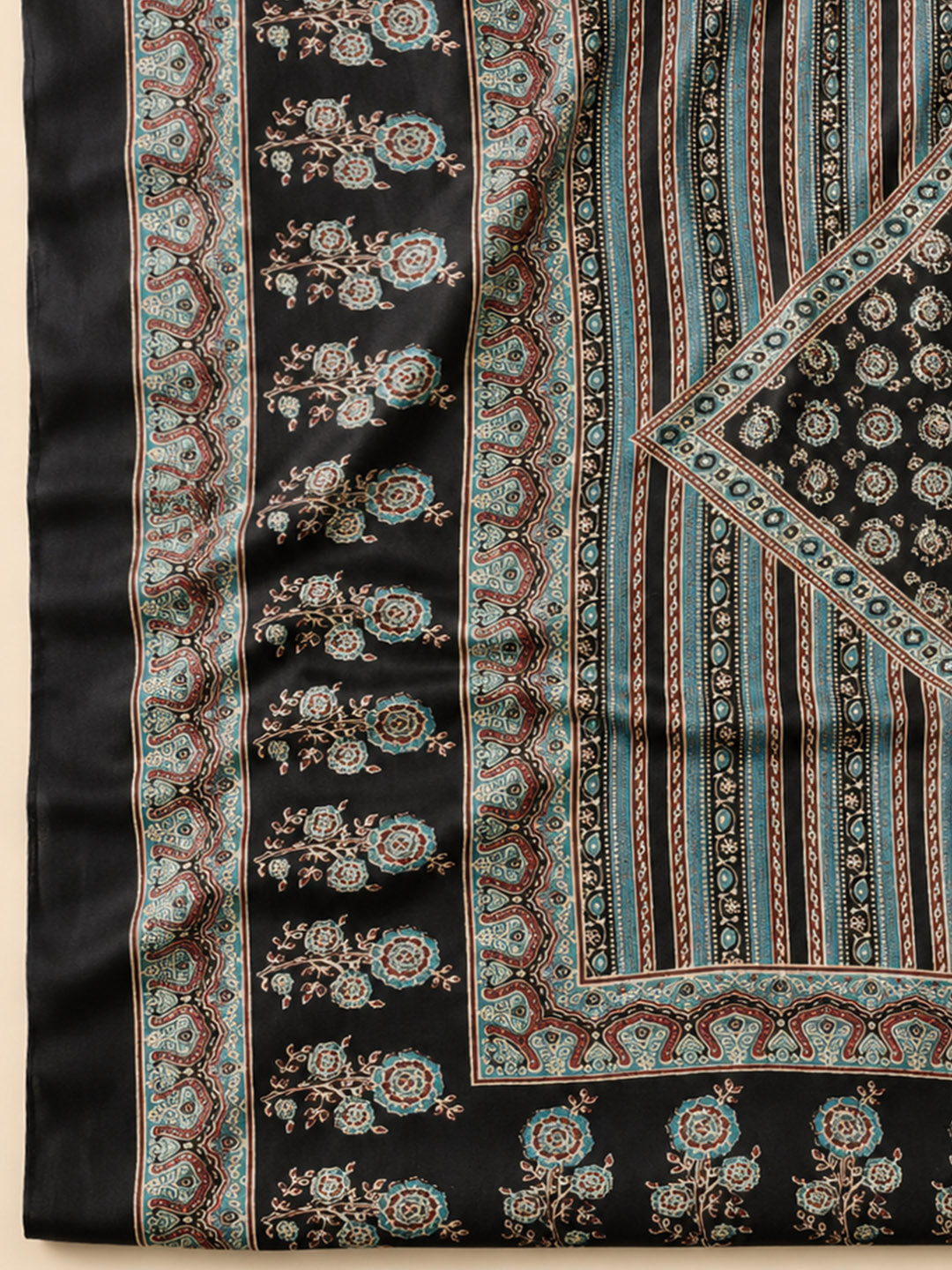 Black Embroidered Cotton Blend Unstitched Suit &amp; Pant With Cotton Dupatta