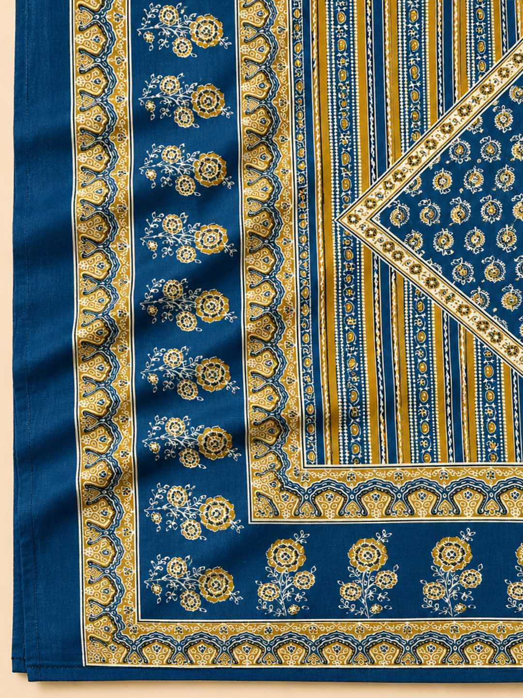 Blue Embroidered Cotton Blend Unstitched Suit &amp; Pant With Cotton Dupatta