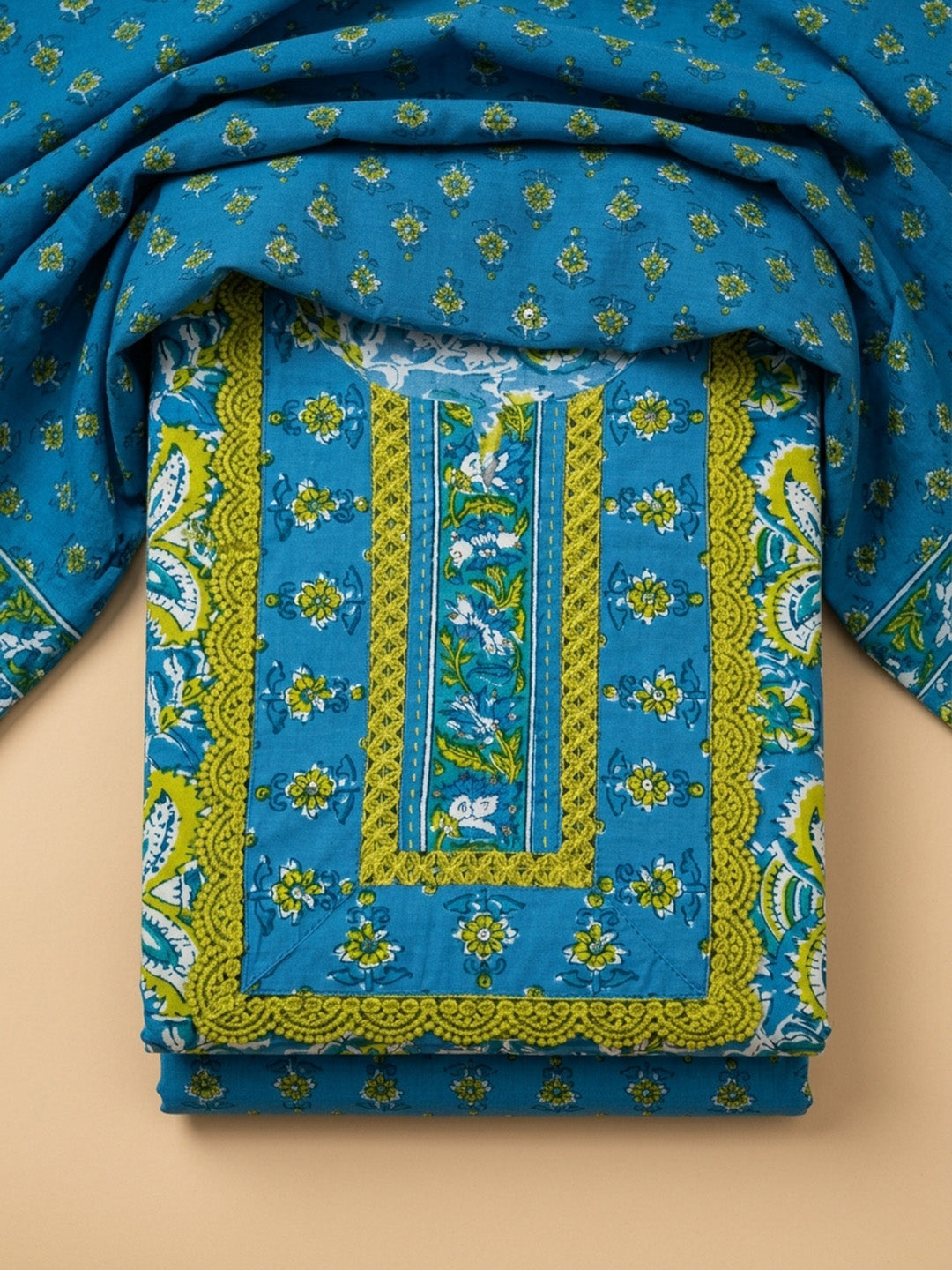 Firozee Embroidered Cotton Blend Unstitched Suit &amp; Pant With Cotton Dupatta