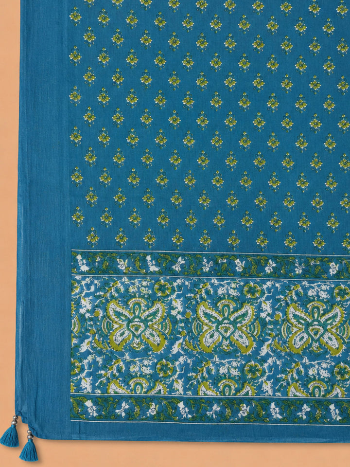 Firozee Embroidered Cotton Blend Unstitched Suit &amp; Pant With Cotton Dupatta