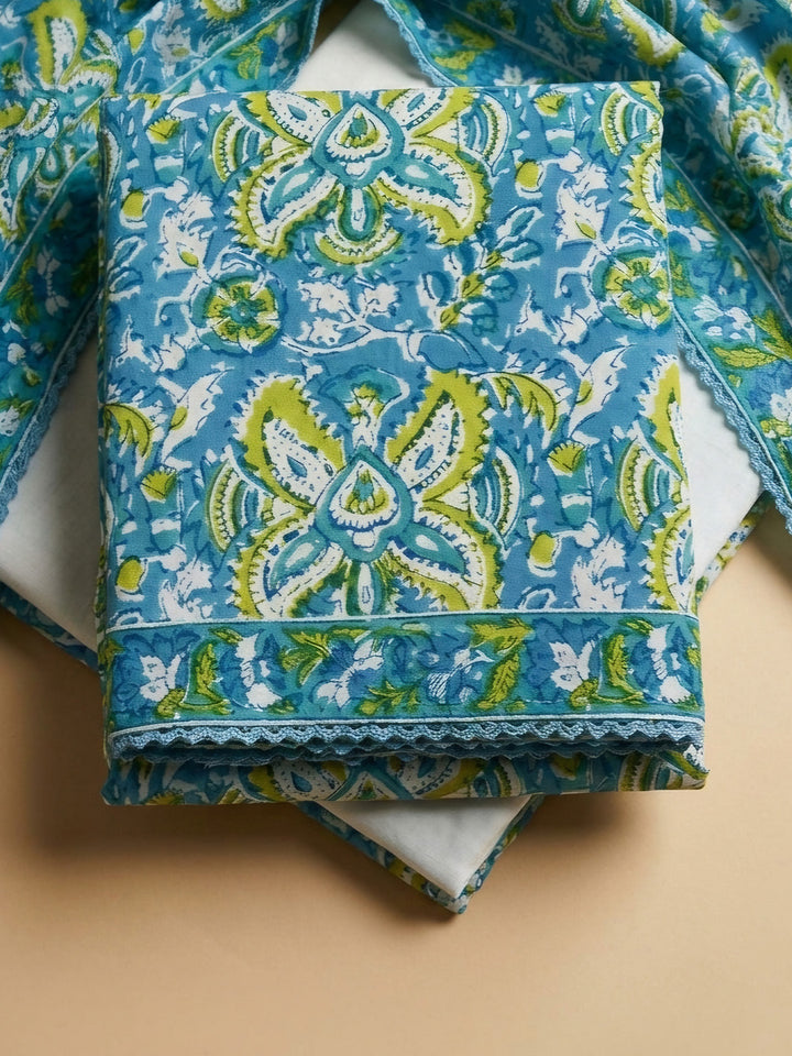 Firozee Embroidered Cotton Blend Unstitched Suit &amp; Pant With Cotton Dupatta