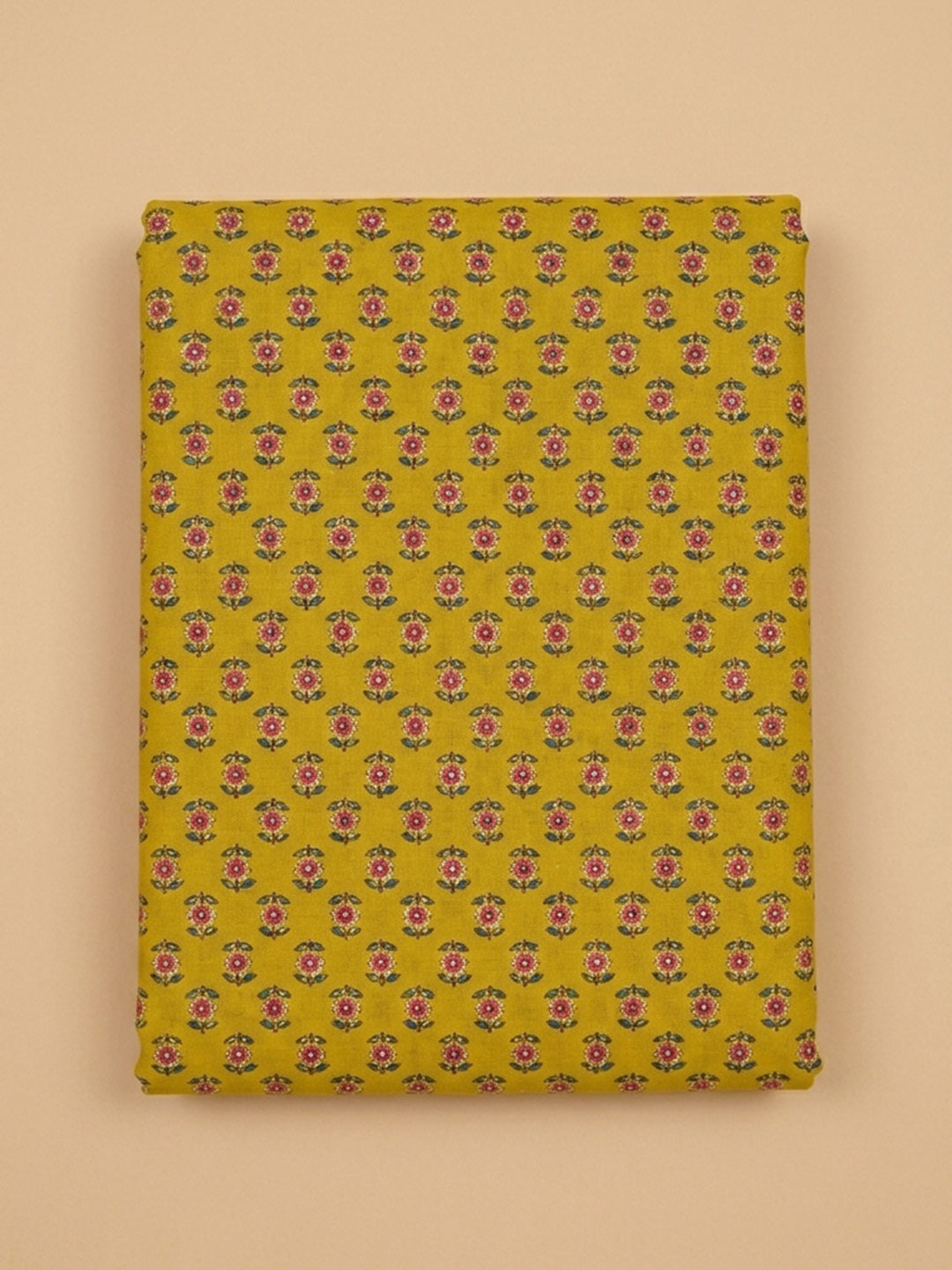 Mustard Embroidered Cotton Blend Unstitched Suit &amp; Pant With Cotton Dupatta