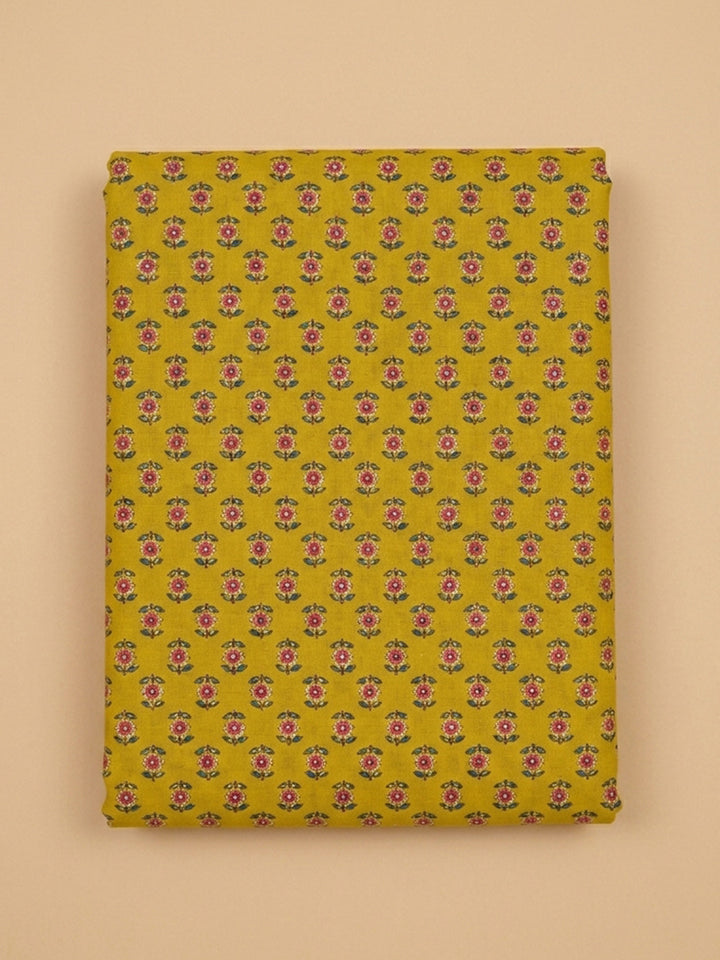 Mustard Embroidered Cotton Blend Unstitched Suit &amp; Pant With Cotton Dupatta