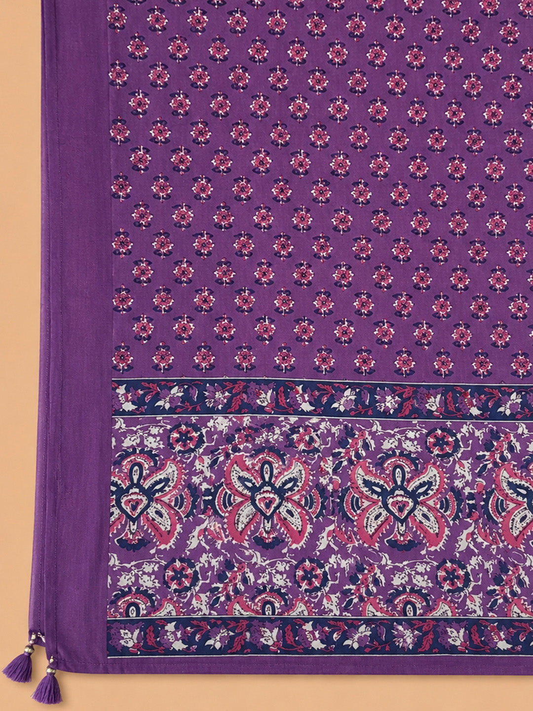 Purple Embroidered Cotton Blend Unstitched Suit &amp; Pant With Cotton Dupatta