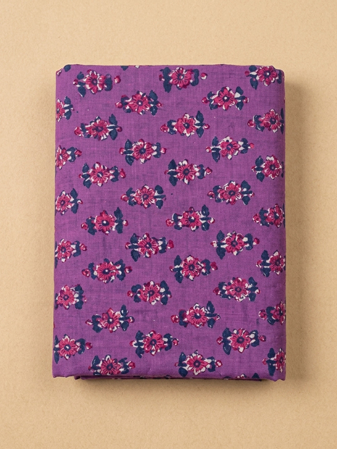 Purple Embroidered Cotton Blend Unstitched Suit &amp; Pant With Cotton Dupatta