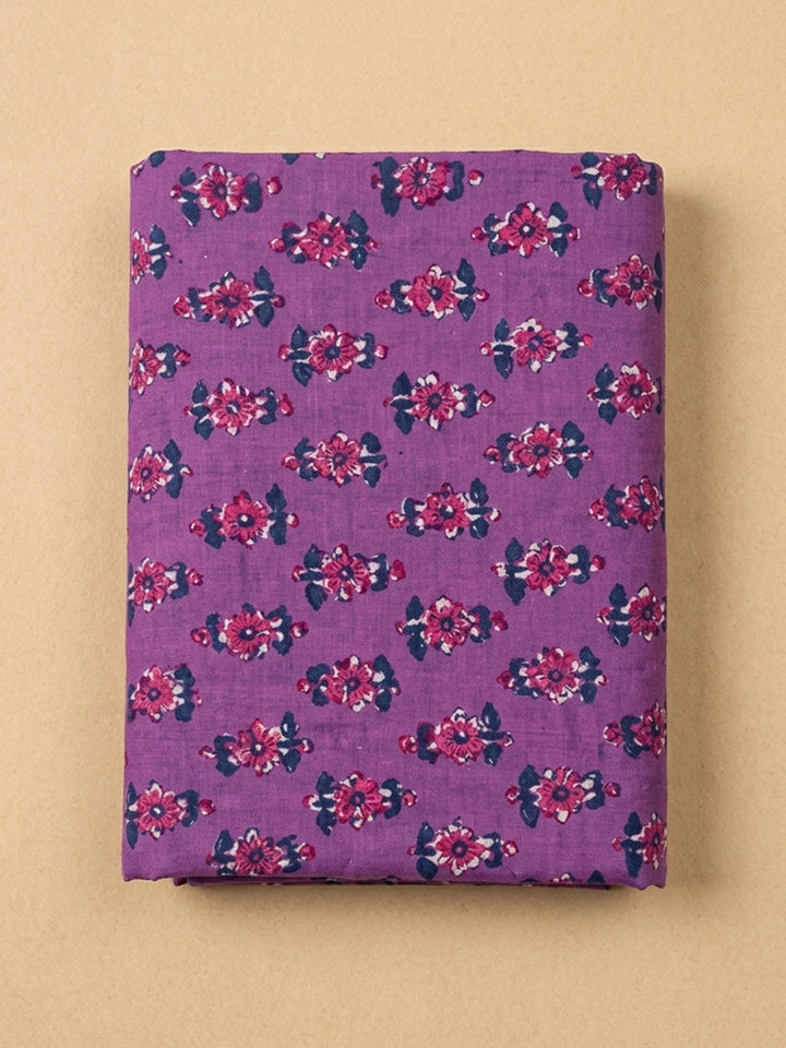 Purple Embroidered Cotton Blend Unstitched Suit &amp; Pant With Cotton Dupatta