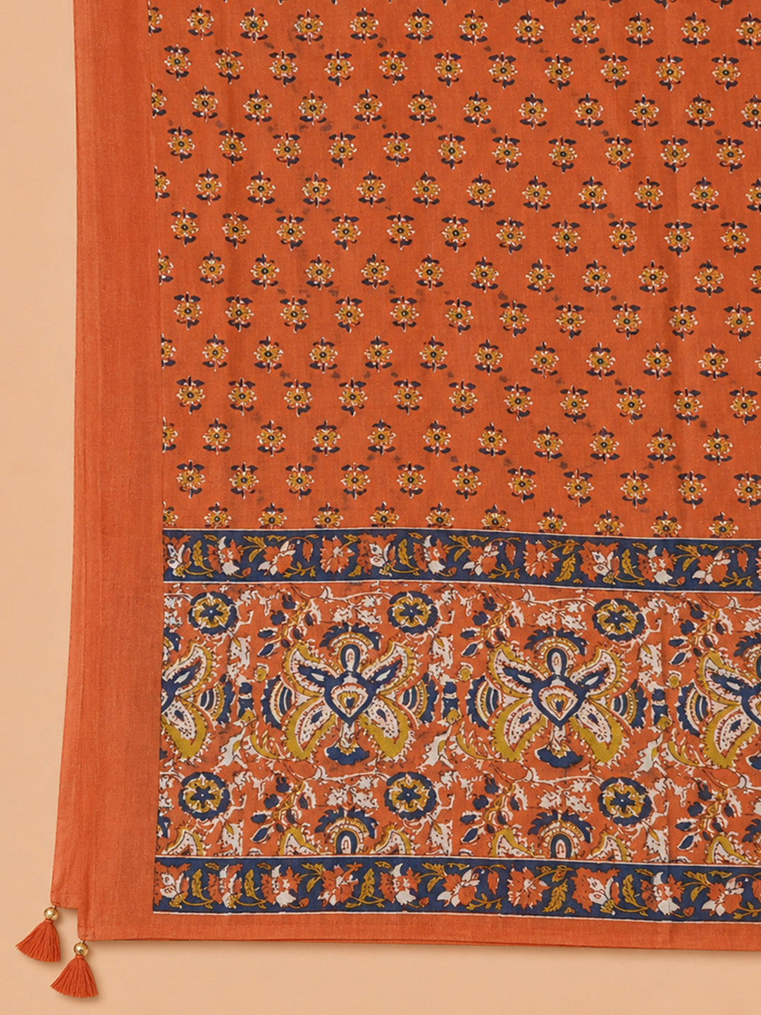 Rust Embroidered Cotton Blend Unstitched Suit &amp; Pant With Cotton Dupatta