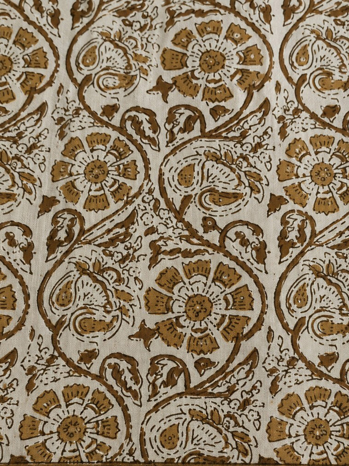 Beige Embroidered Cotton Blend Unstitched Suit &amp; Pant With Cotton Dupatta