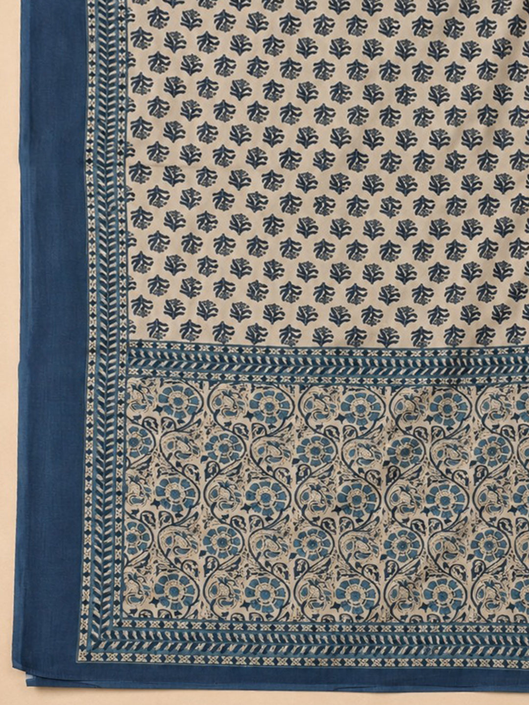 Blue Embroidered Cotton Blend Unstitched Suit &amp; Pant With Cotton Dupatta