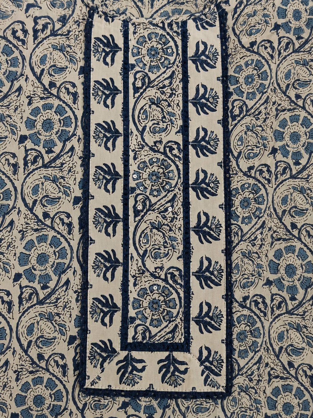 Blue Embroidered Cotton Blend Unstitched Suit &amp; Pant With Cotton Dupatta