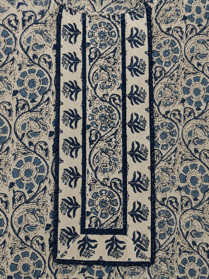 Blue Embroidered Cotton Blend Unstitched Suit &amp; Pant With Cotton Dupatta