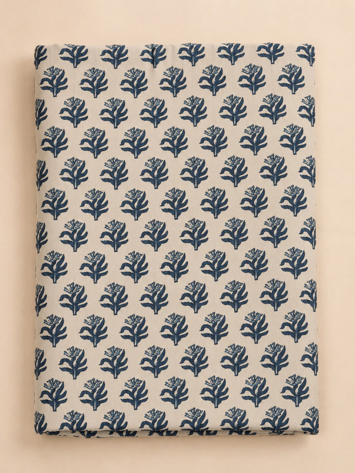 Blue Embroidered Cotton Blend Unstitched Suit &amp; Pant With Cotton Dupatta