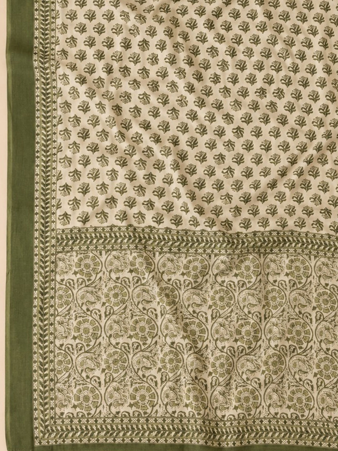 Green Embroidered Cotton Blend Unstitched Suit &amp; Pant With Cotton Dupatta