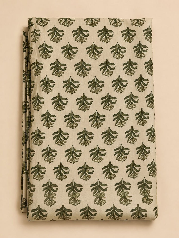 Green Embroidered Cotton Blend Unstitched Suit &amp; Pant With Cotton Dupatta