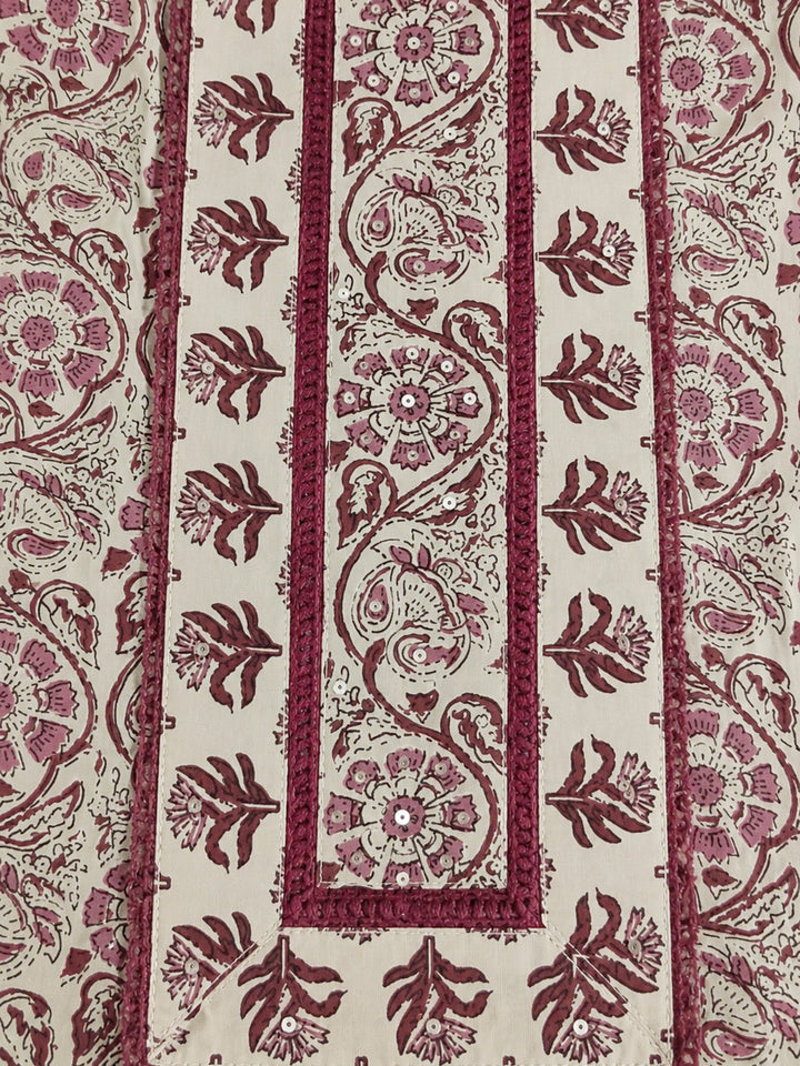 Onion Pink Embroidered Cotton Blend Unstitched Suit &amp; Pant With Cotton Dupatta