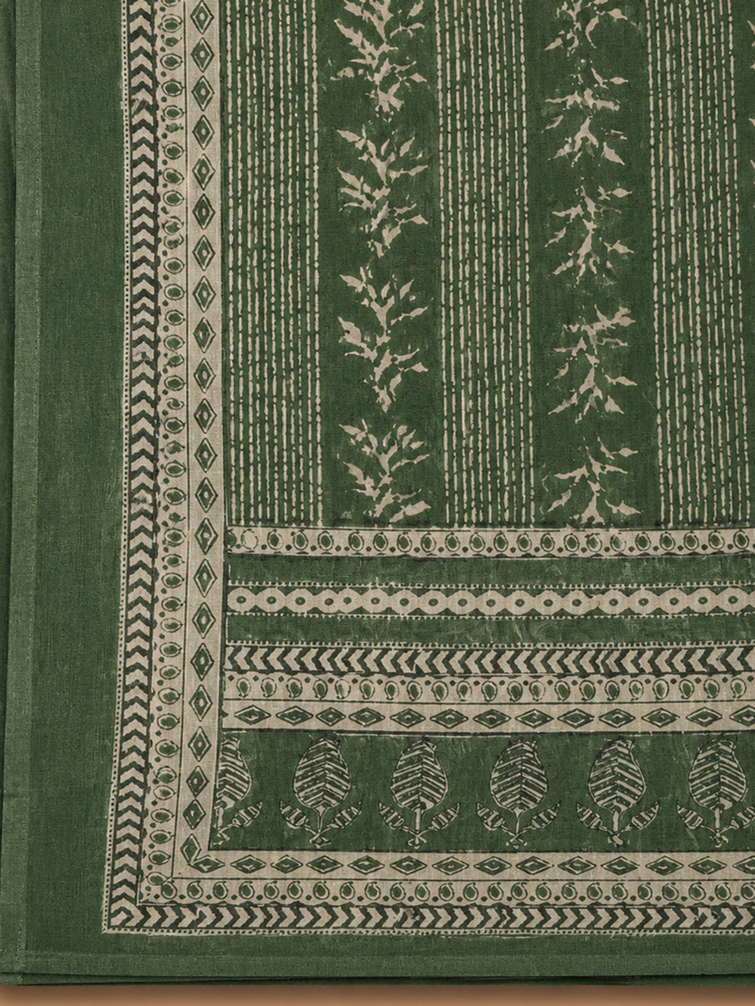 Green Printed Chanderi Unstitched Dress Material