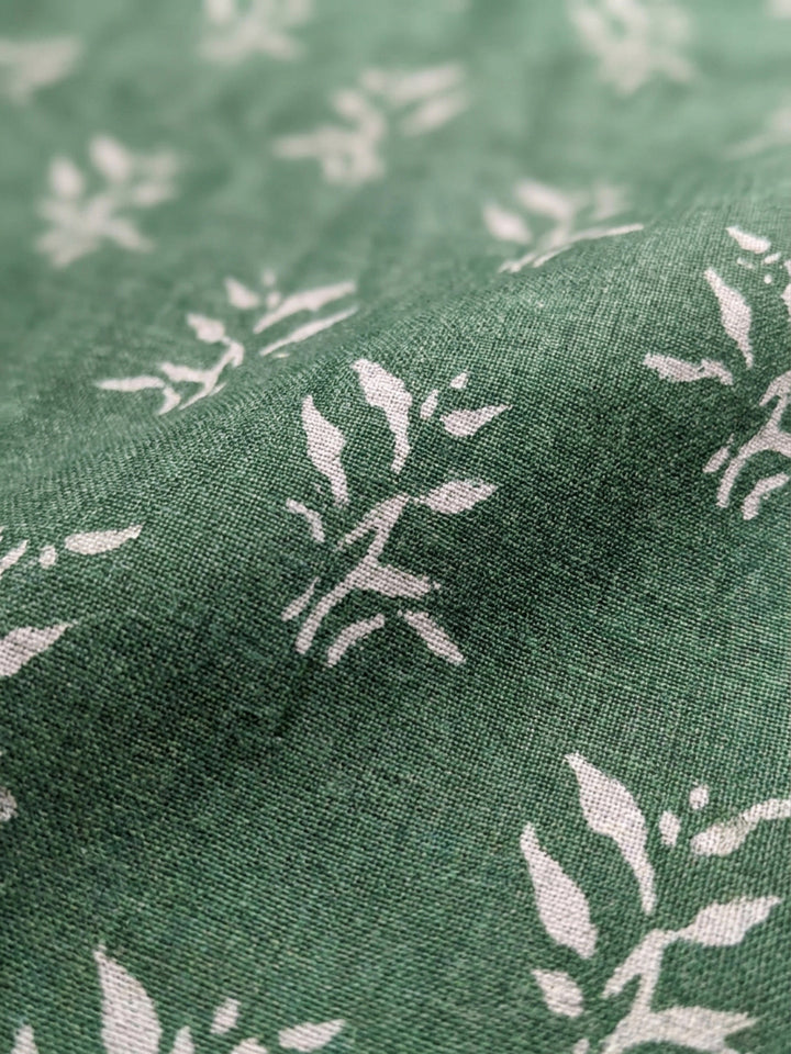 Green Printed Chanderi Unstitched Dress Material