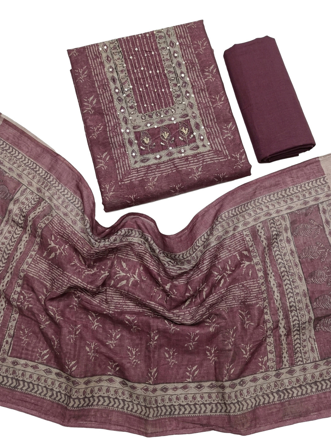 Onion Pink Printed Chanderi Unstitched Dress Material