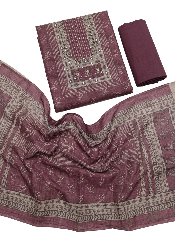 Onion Pink Printed Chanderi Unstitched Dress Material