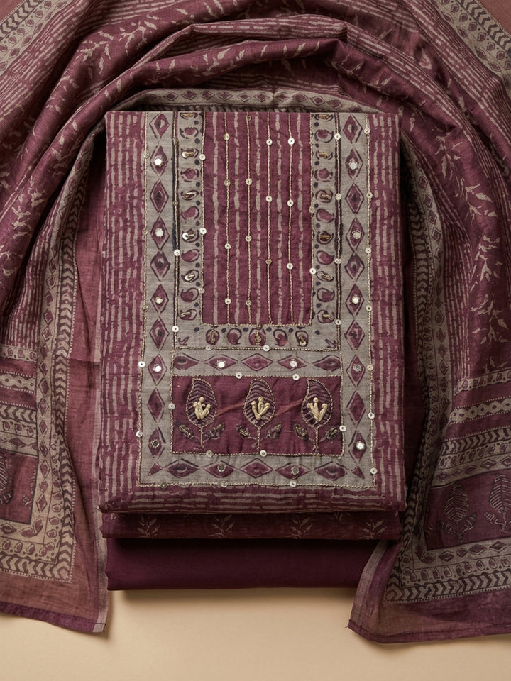 Onion Pink Printed Chanderi Unstitched Dress Material