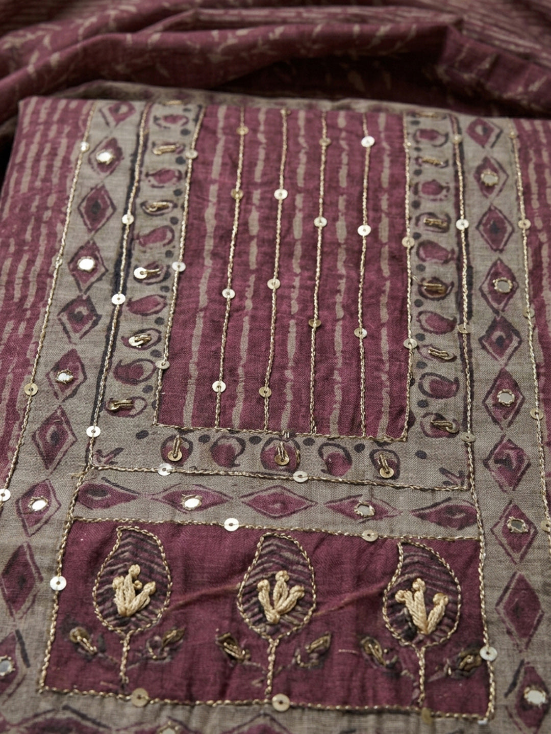 Onion Pink Printed Chanderi Unstitched Dress Material