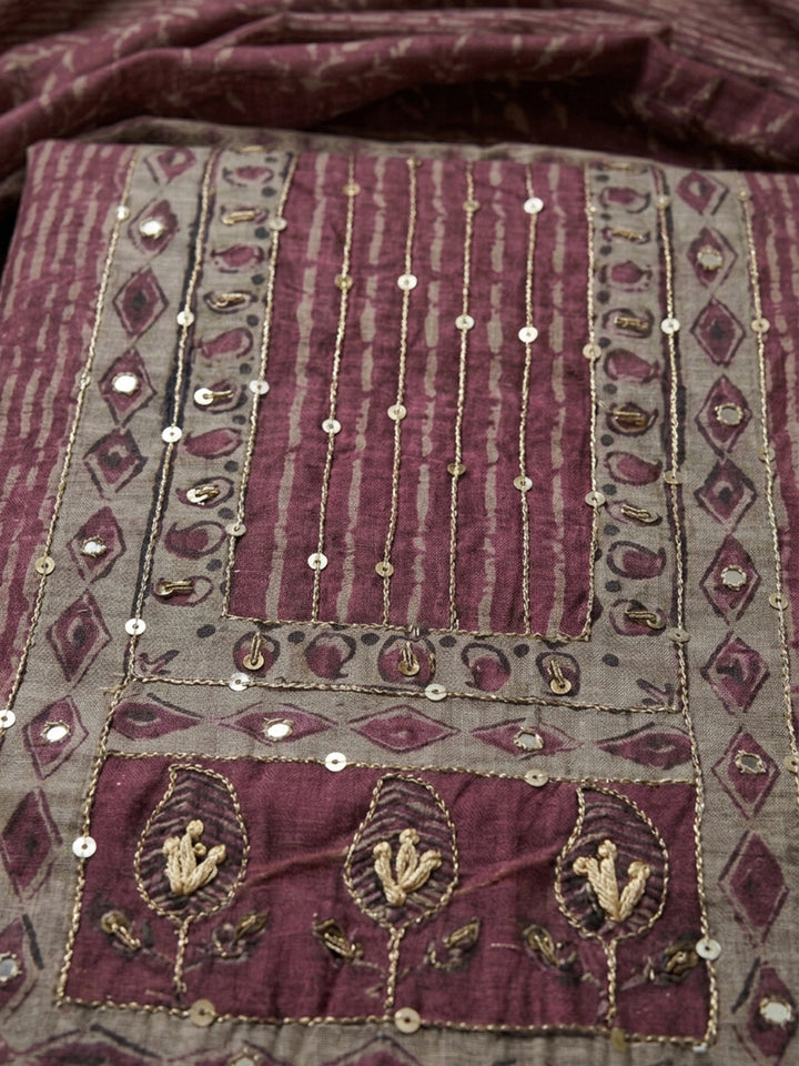 Onion Pink Printed Chanderi Unstitched Dress Material