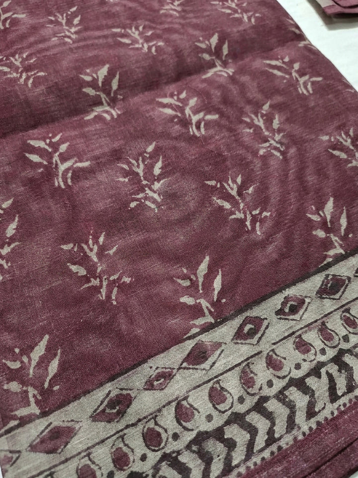 Onion Pink Printed Chanderi Unstitched Dress Material