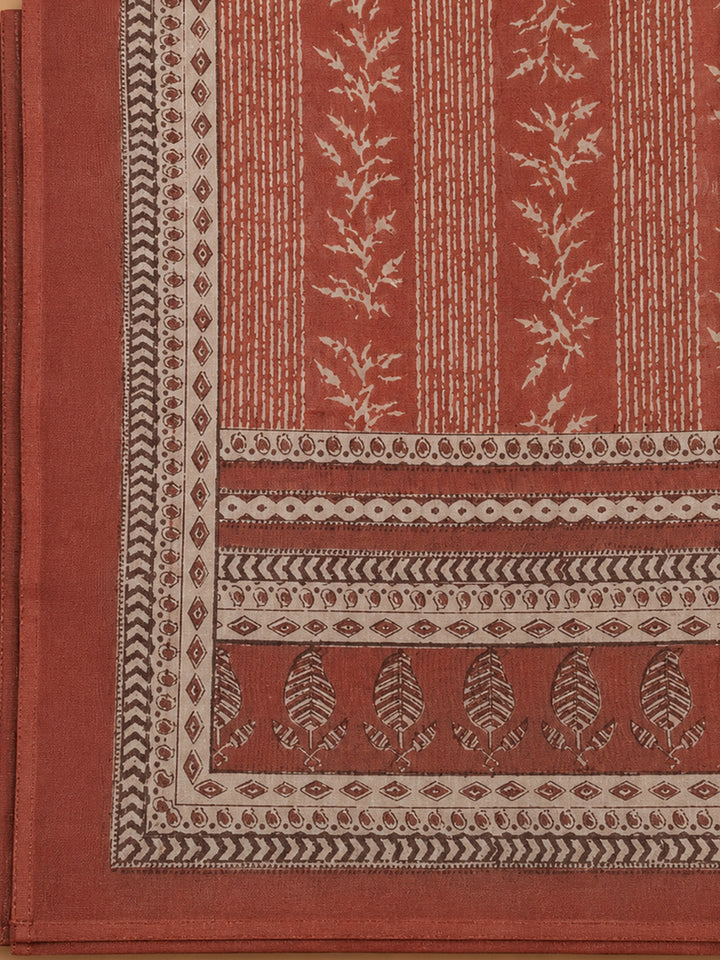 Red Printed Chanderi Unstitched Dress Material