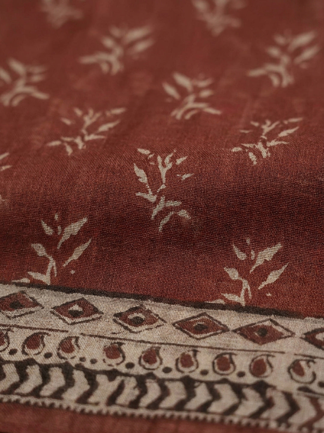 Red Printed Chanderi Unstitched Dress Material
