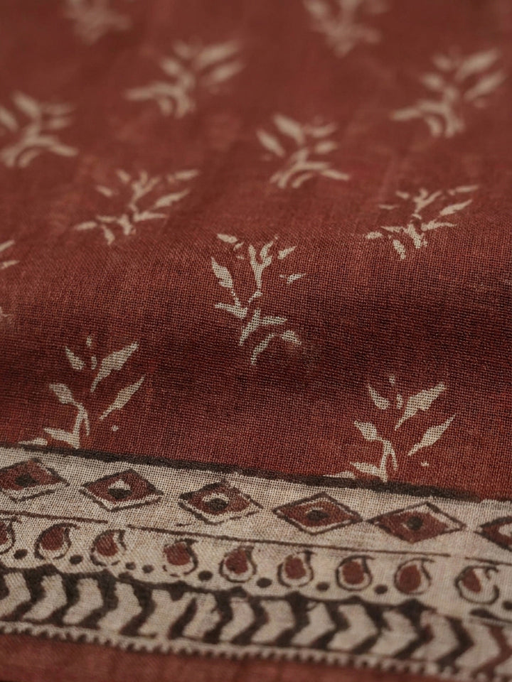 Red Printed Chanderi Unstitched Dress Material