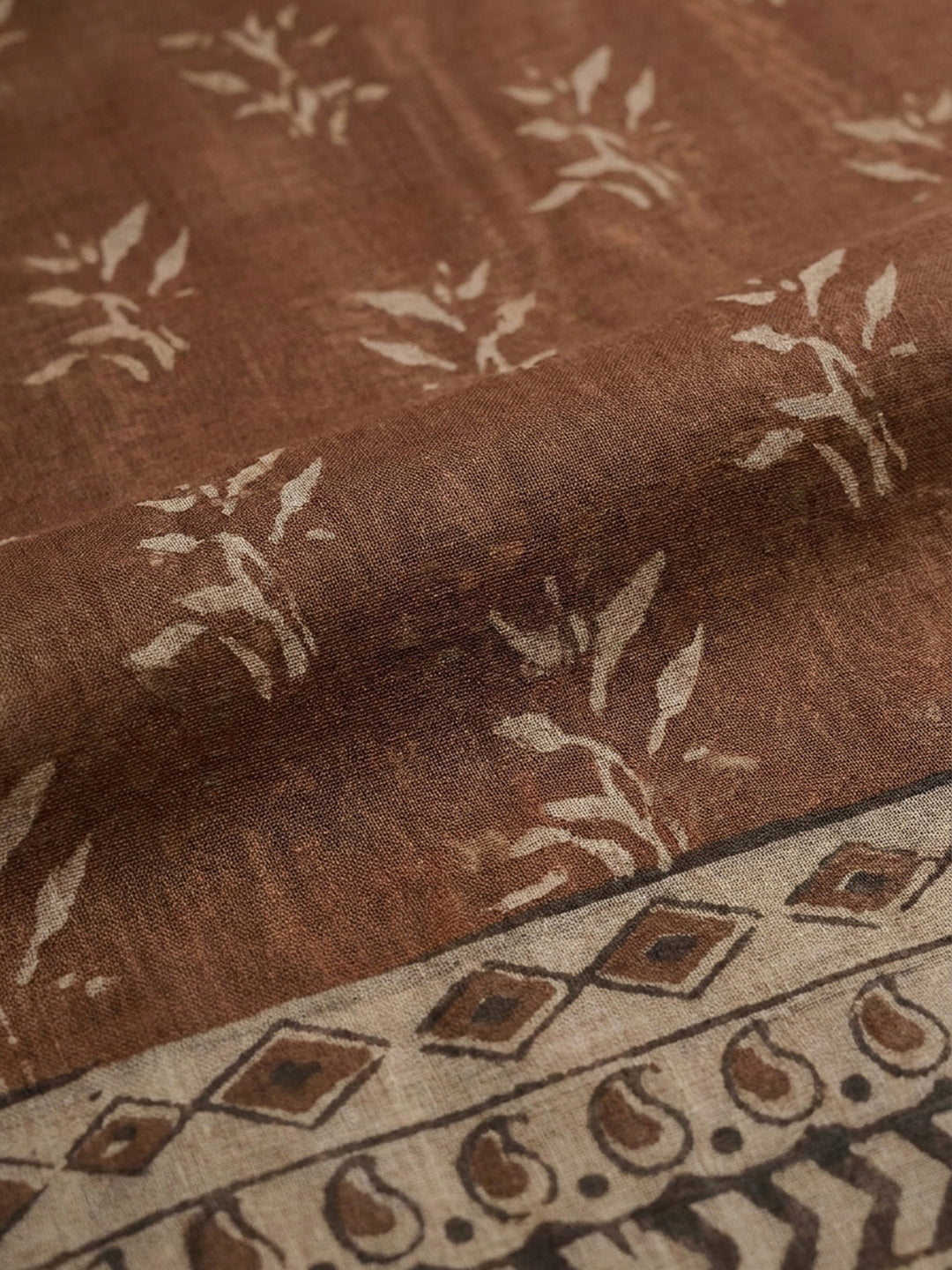 Rust Printed Chanderi Unstitched Dress Material