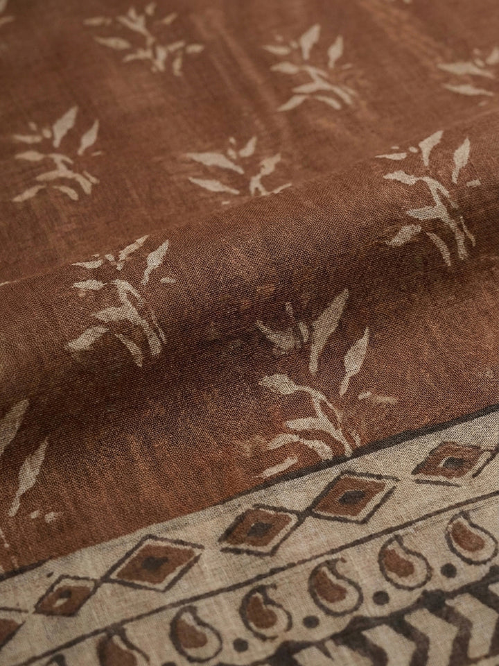 Rust Printed Chanderi Unstitched Dress Material