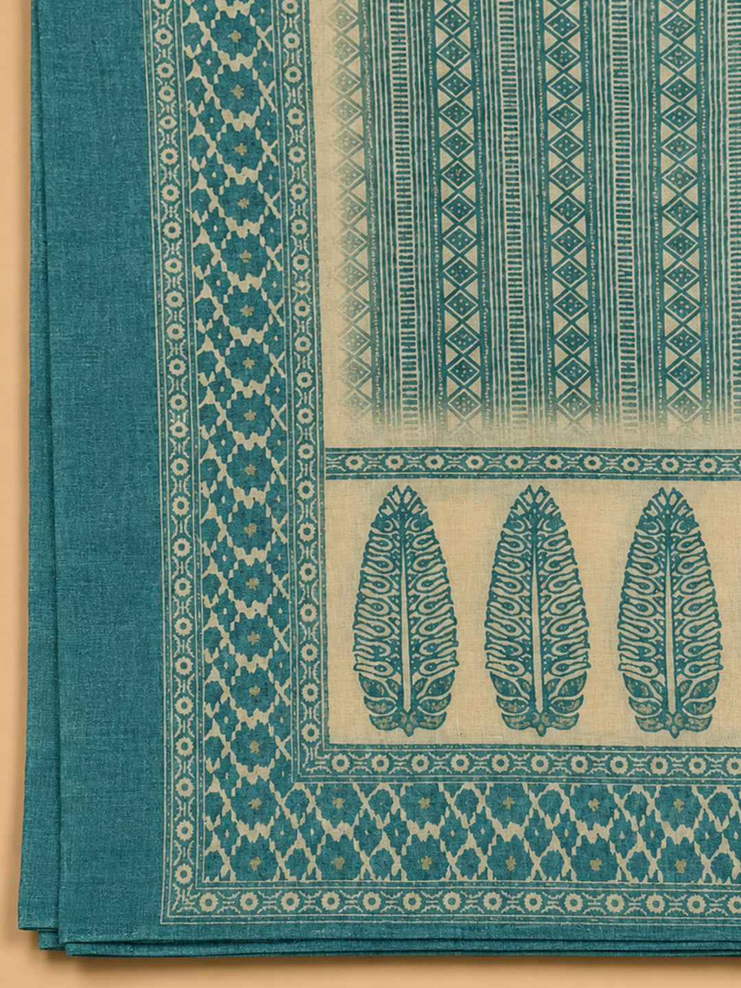 Lake Blue Printed Chanderi Unstitched Dress Material